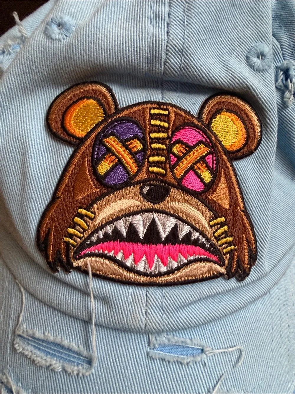 One size fit all Light Blue Distressed Cap with Bear Patch